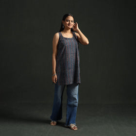 Hand block print natural dyed cotton short ajrakh kurta
