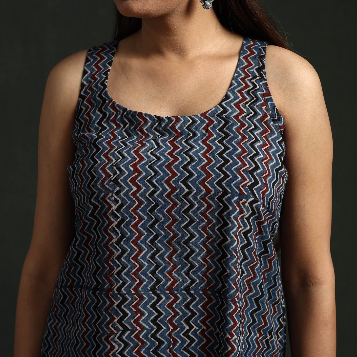 Hand block print natural dyed cotton short ajrakh kurta