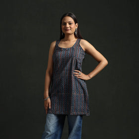 Hand block print natural dyed cotton short ajrakh kurta