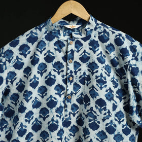 Hand block print natural dyed cotton short bagru kurta