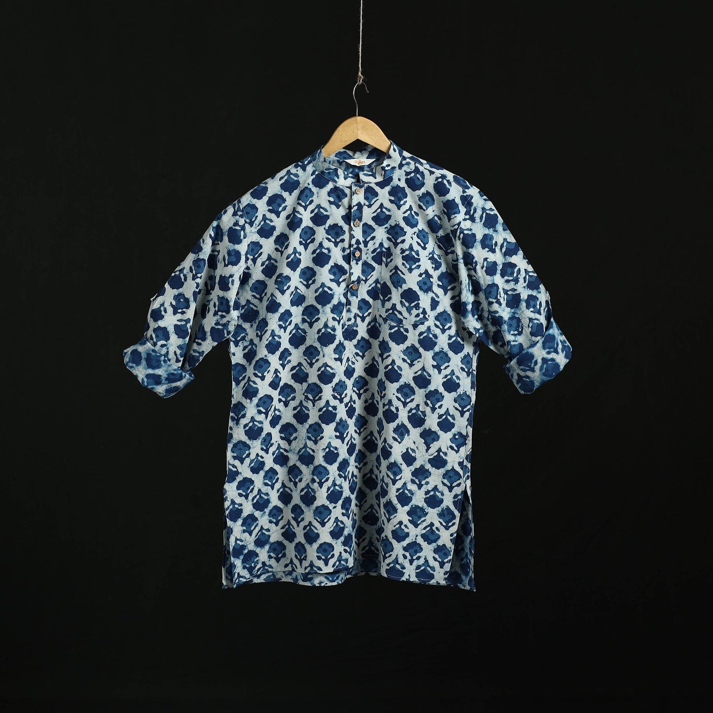 Hand block print natural dyed cotton short bagru kurta