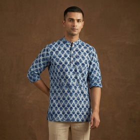 Hand block print natural dyed cotton short dabu indigo