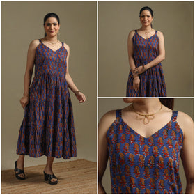 Hand natural dyed cotton tiered bagru dress 08 - handcrafted
