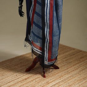 Hand natural dyed linen dupatta with tassels 14