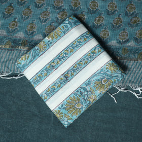 Hand block print sanganeri cotton 3pc unstitched dress