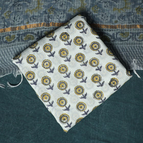 Hand block print sanganeri cotton 3pc unstitched dress