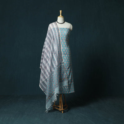 Hand block print sanganeri cotton 3pc unstitched dress
