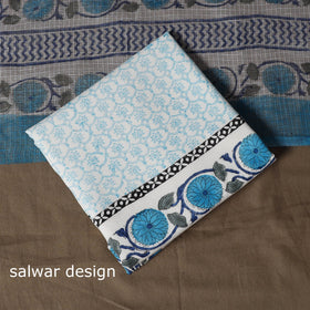 Hand block print sanganeri cotton 3pc unstitched dress