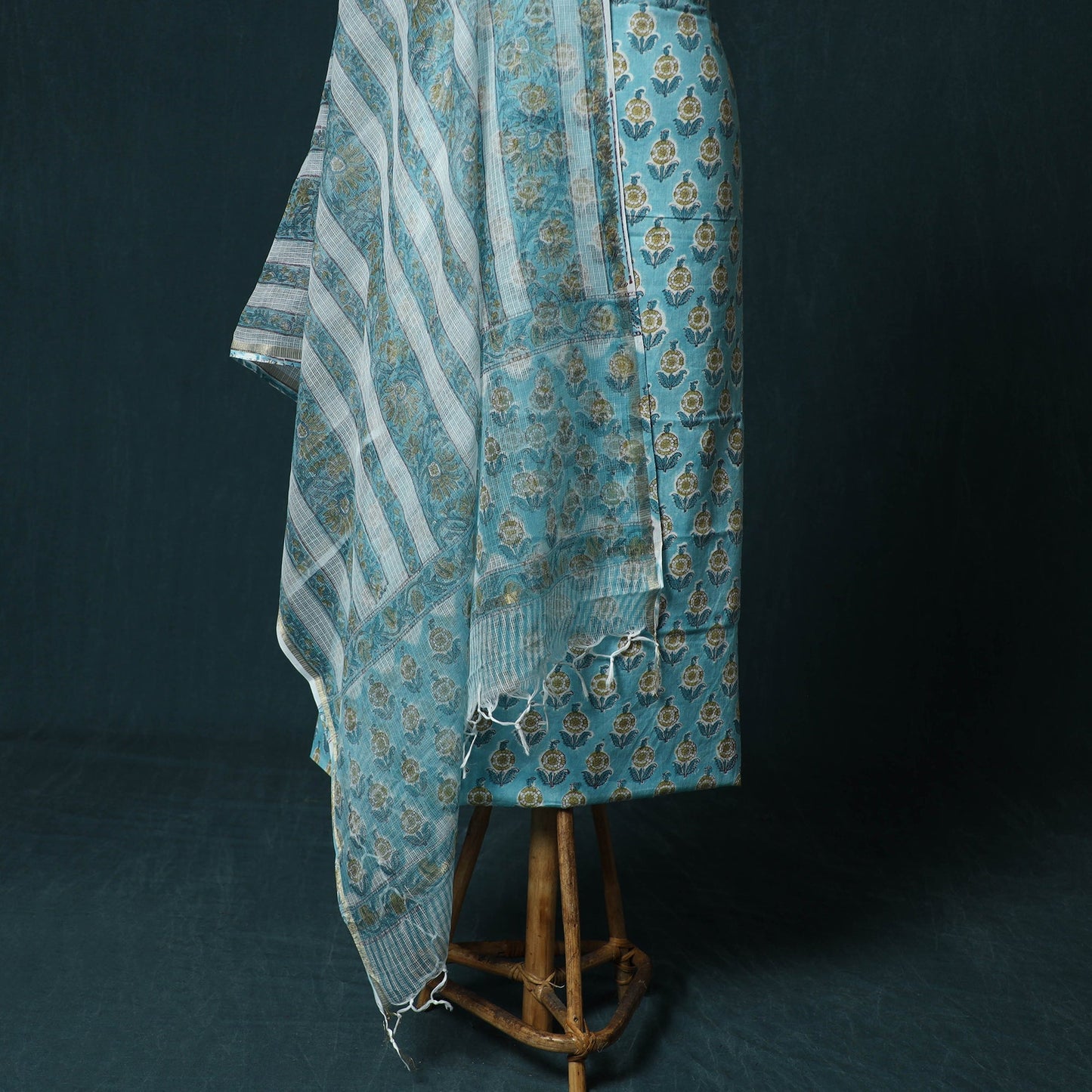 Hand block print sanganeri cotton 3pc unstitched dress