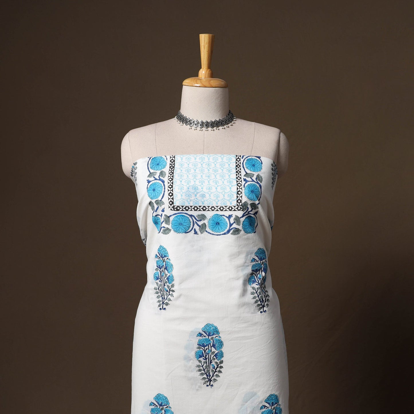 Hand block print sanganeri cotton 3pc unstitched dress