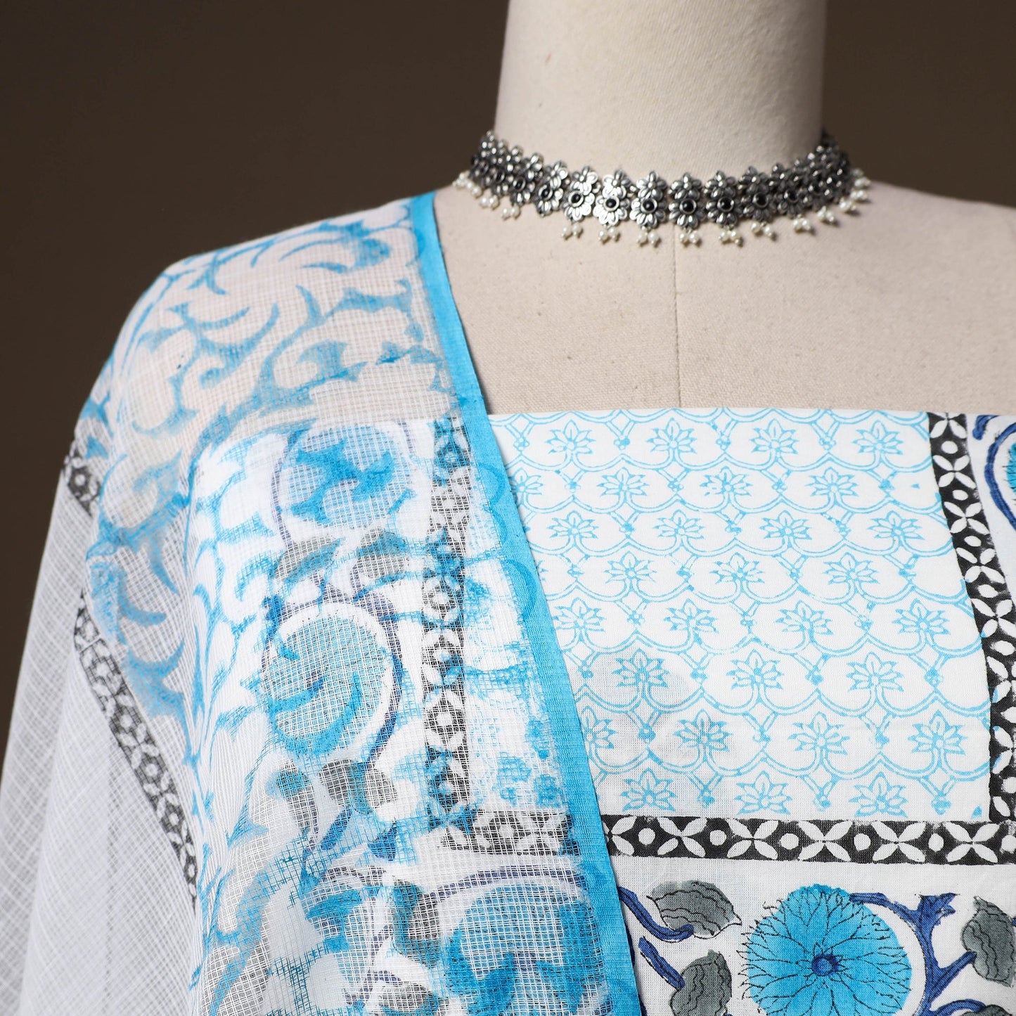 Hand block print sanganeri cotton 3pc unstitched dress