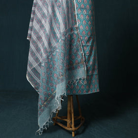 Hand block print sanganeri cotton 3pc unstitched dress