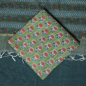 Hand block print sanganeri cotton 3pc unstitched dress