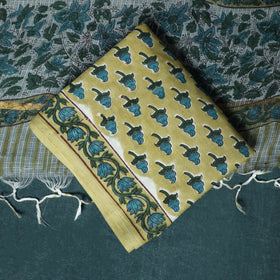 Hand block print sanganeri cotton 3pc unstitched dress