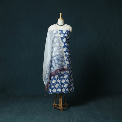 Hand block print sanganeri cotton 3pc unstitched dress