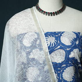 Hand block print sanganeri cotton 3pc unstitched dress