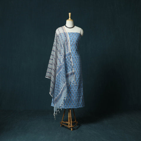 Hand block print sanganeri cotton 3pc unstitched dress