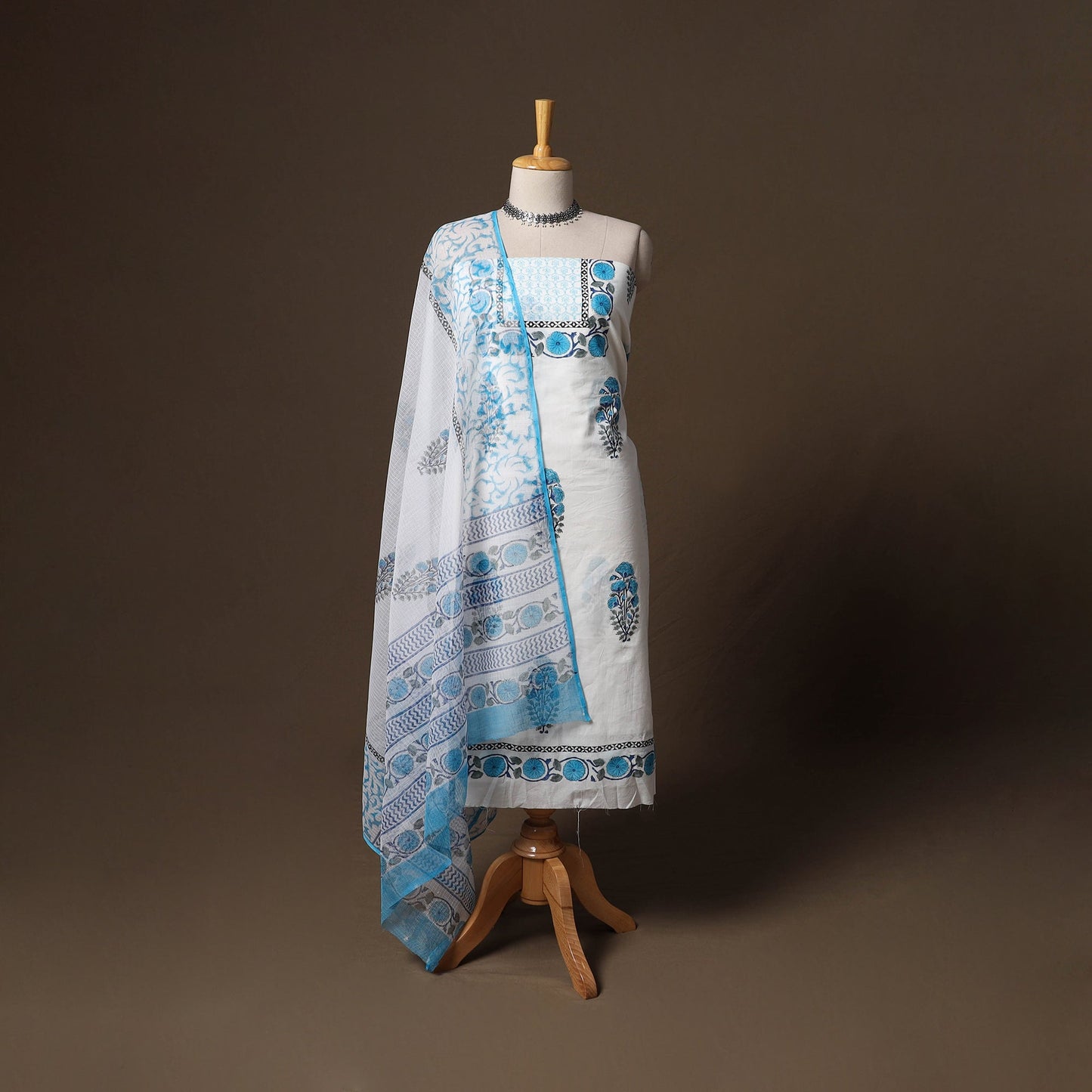 Hand block print sanganeri cotton 3pc unstitched dress