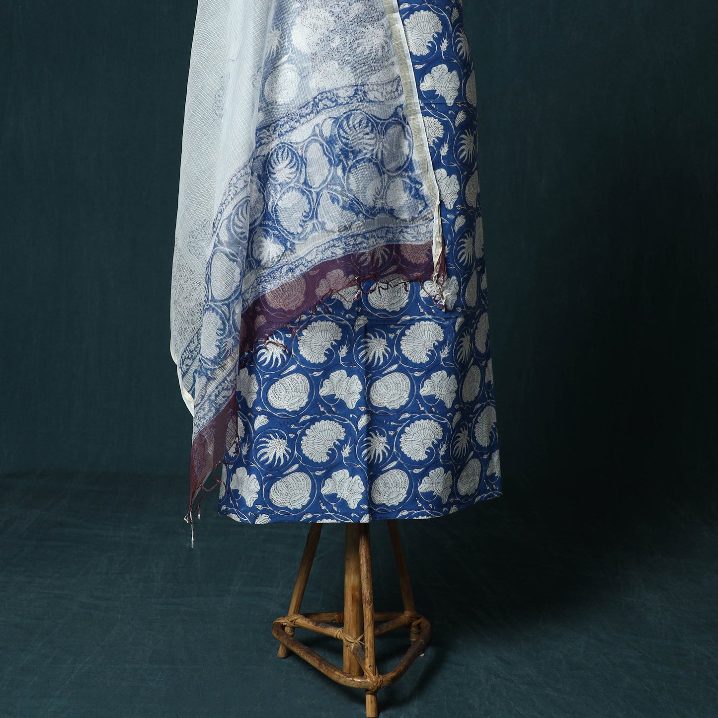 Hand block print sanganeri cotton 3pc unstitched dress