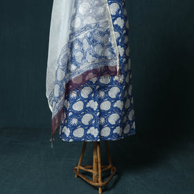 Hand block print sanganeri cotton 3pc unstitched dress