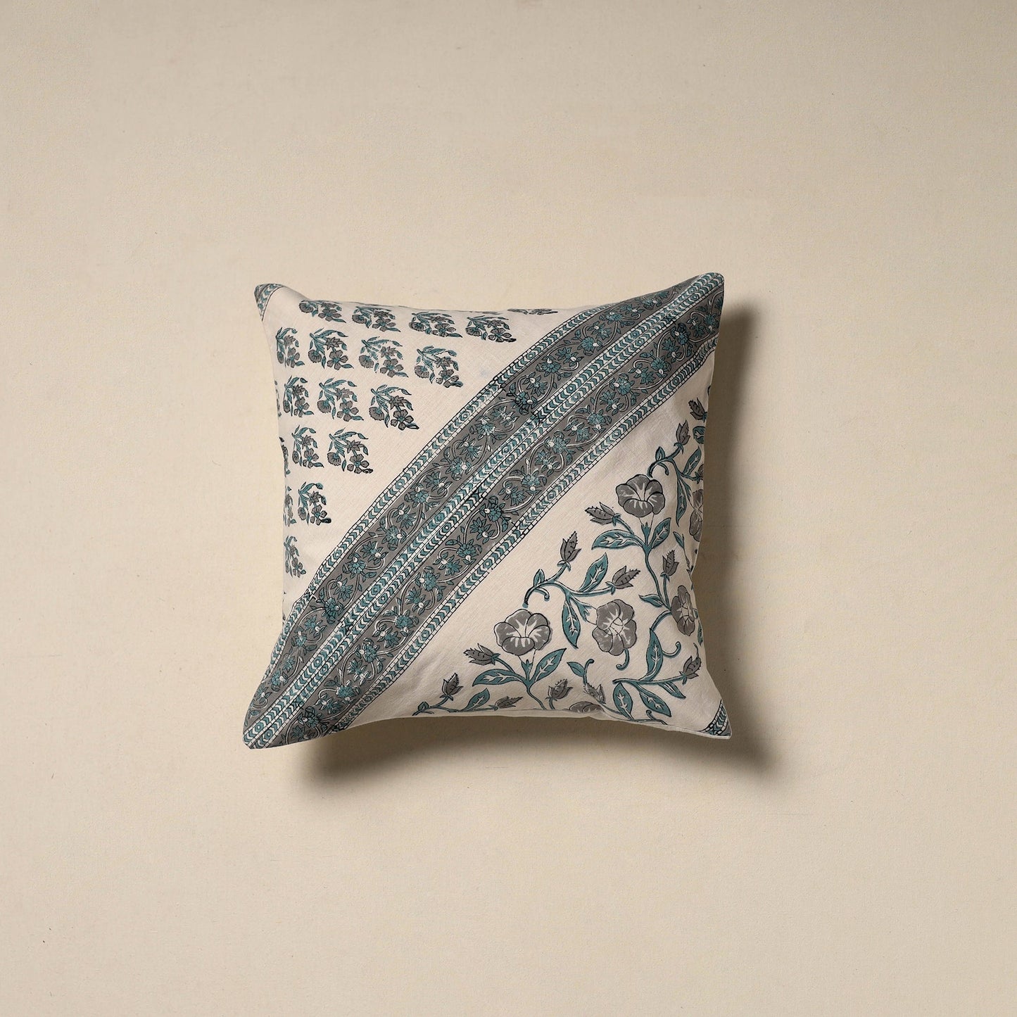Hand sanganeri floral cushion cover 01 - handcrafted