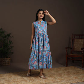 Blue - hand tiered sanganeri dress 07 - handcrafted