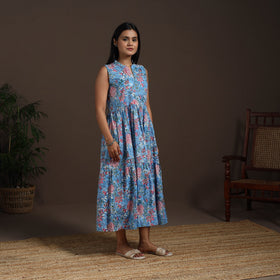 Blue - hand tiered sanganeri dress 07 - handcrafted