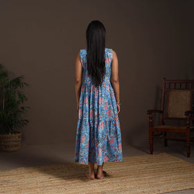 Blue - hand tiered sanganeri dress 07 - handcrafted