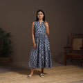 Blue - hand tiered sanganeri dress 08 - handcrafted
