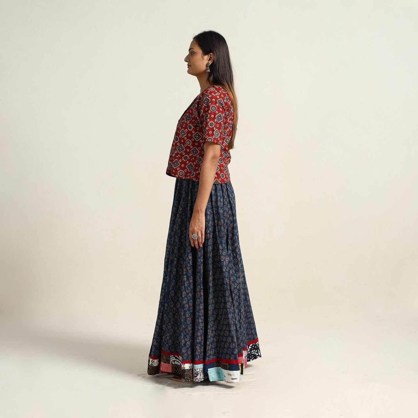  Cotton Ajrakh Print Long Skirt 