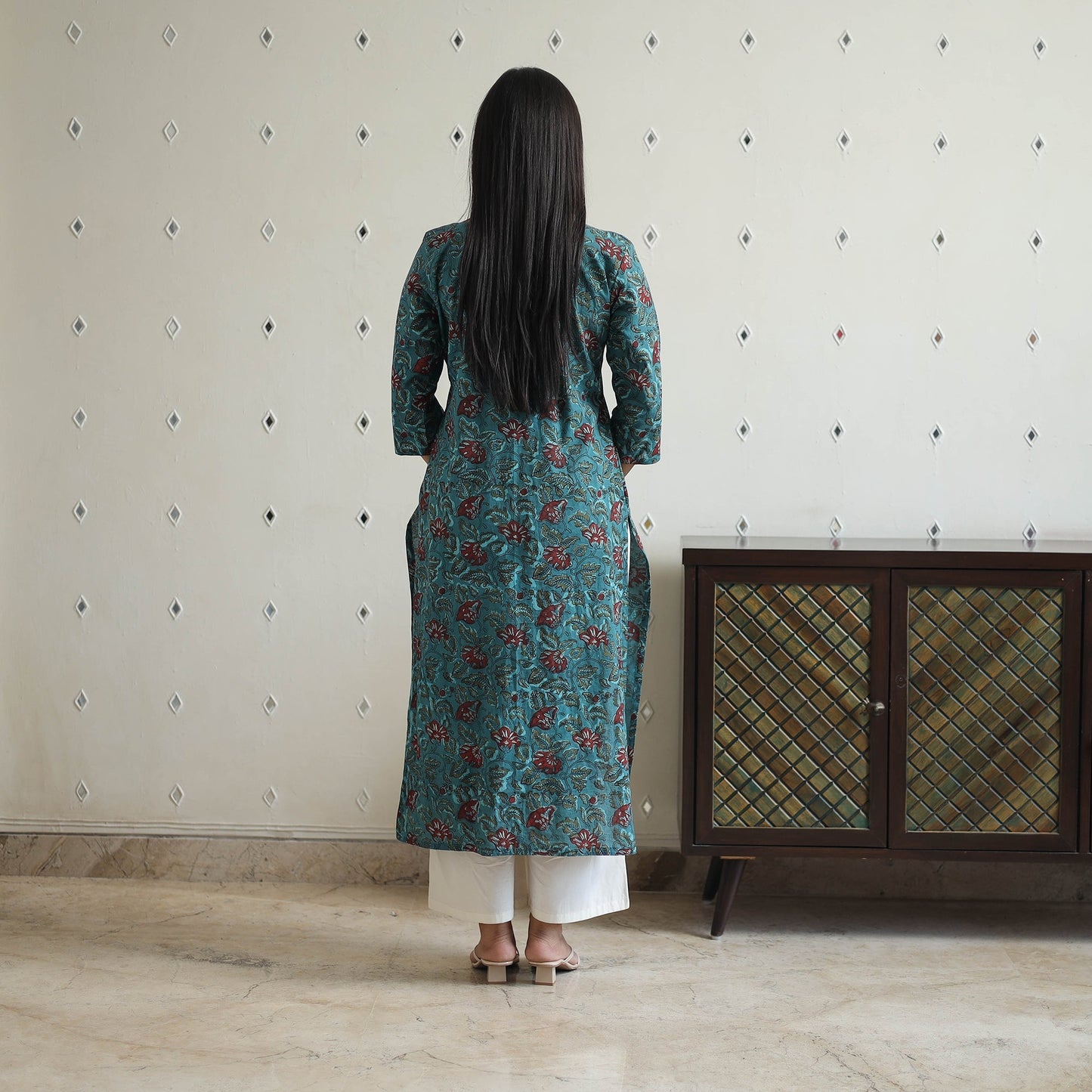 Blue Hand Block Print Cotton Straight Bagru Kurta for Women