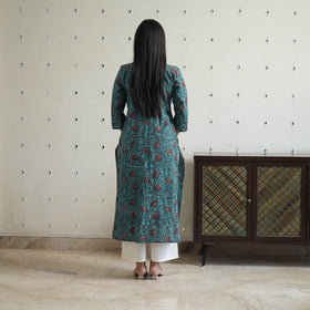 Blue Hand Block Print Cotton Straight Bagru Kurta for Women