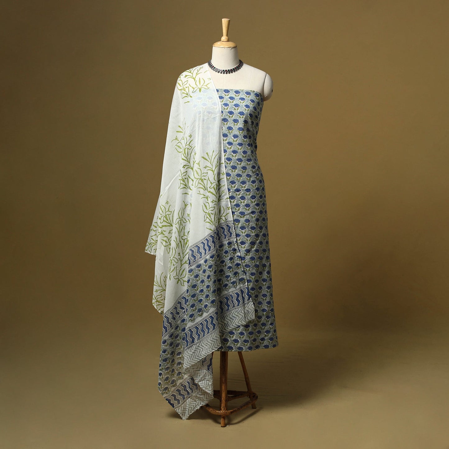 Hand sanganeri cotton 3pc unstitched dress material 15