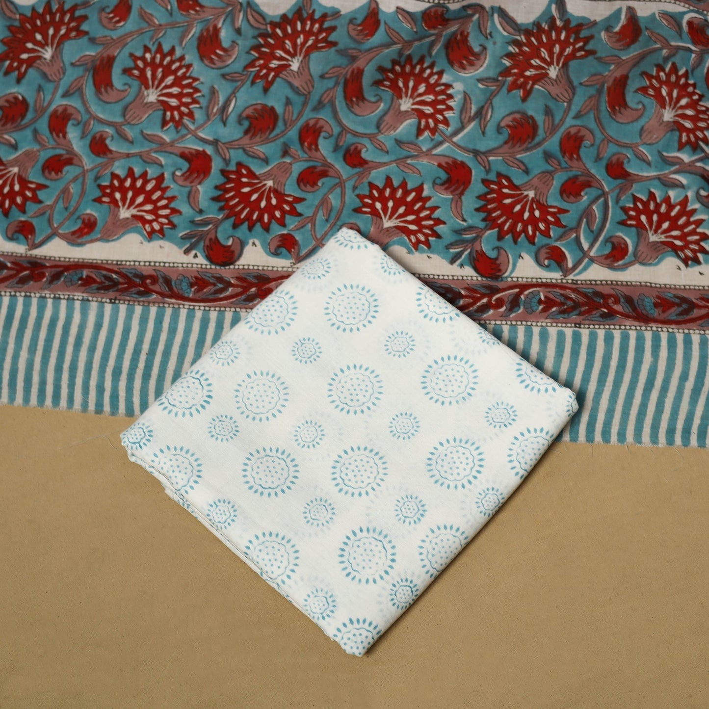 Hand sanganeri cotton 3pc unstitched dress material 12