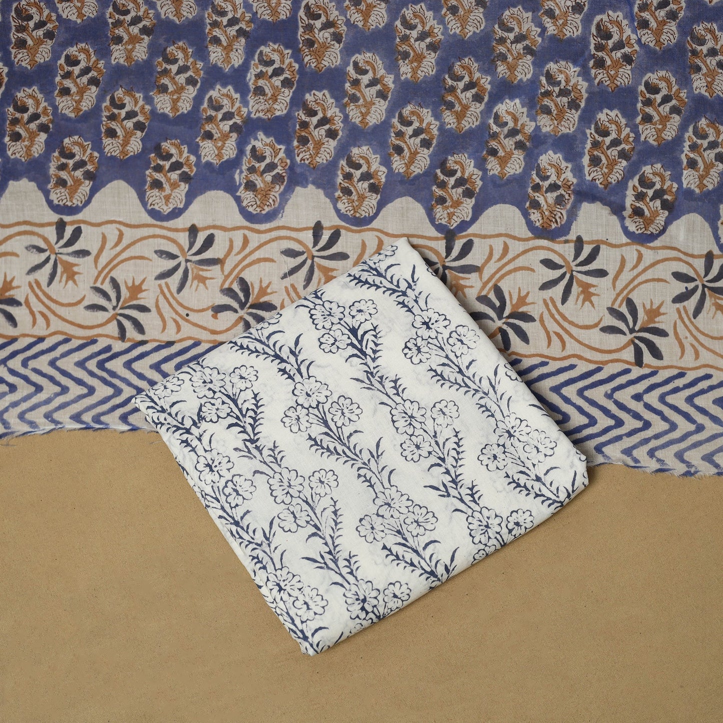 Hand sanganeri cotton 3pc unstitched dress material 14