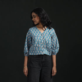 Hand block sanganeri print cotton floral crop top 05