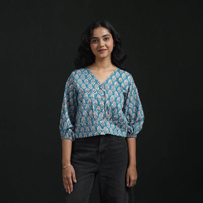 Hand block sanganeri print cotton floral crop top 05