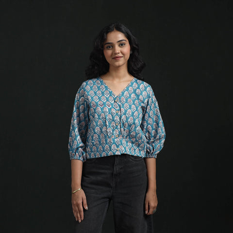 Hand block sanganeri print cotton floral crop top 05