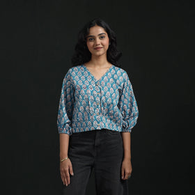 Hand block sanganeri print cotton floral crop top 05
