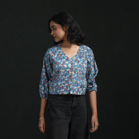 Hand block sanganeri print cotton floral crop top 06
