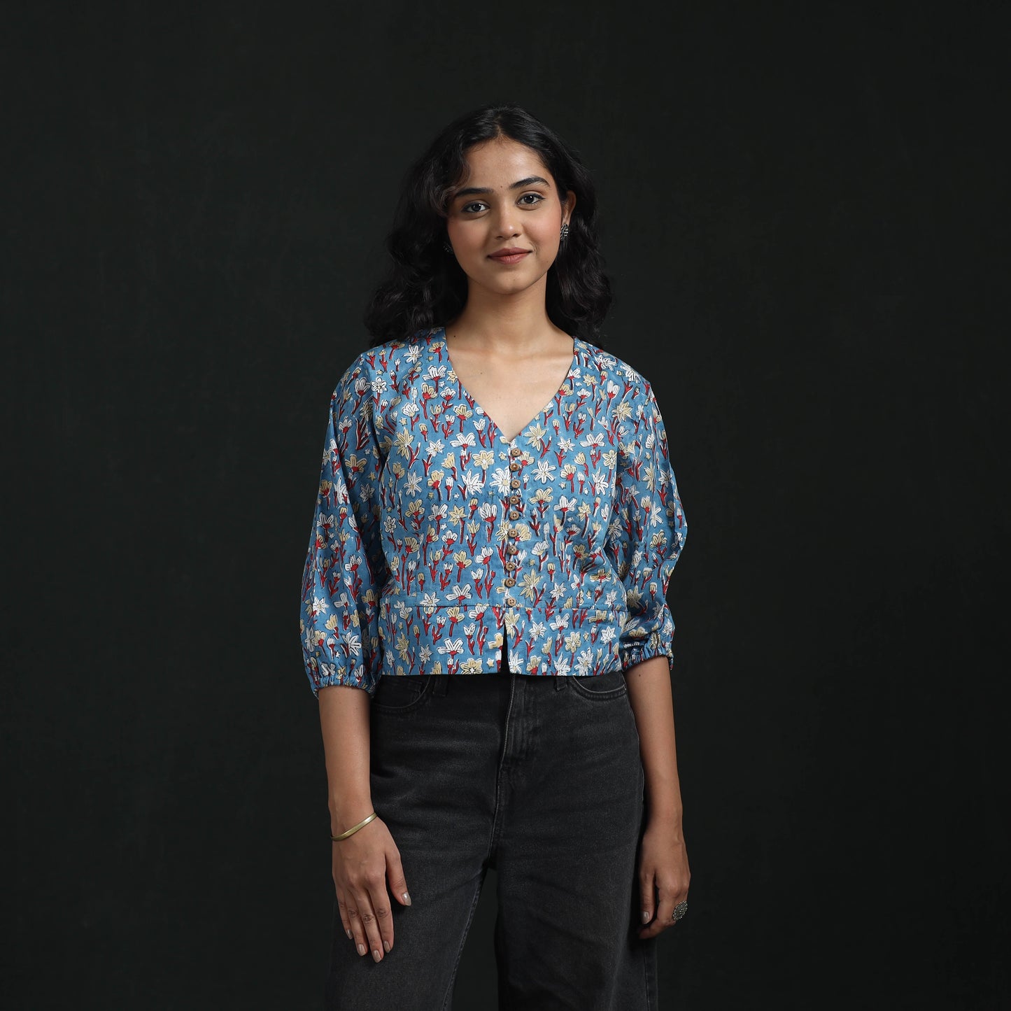 Hand block sanganeri print cotton floral crop top 06