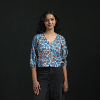 Hand block sanganeri print cotton floral crop top 06