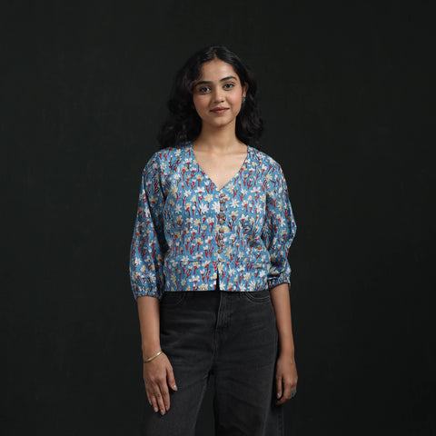 Hand block sanganeri print cotton floral crop top 06