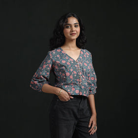 Hand block sanganeri print cotton floral crop top 08