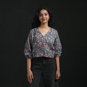 Hand block sanganeri print cotton floral crop top 08