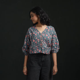 Hand block sanganeri print cotton floral crop top 08