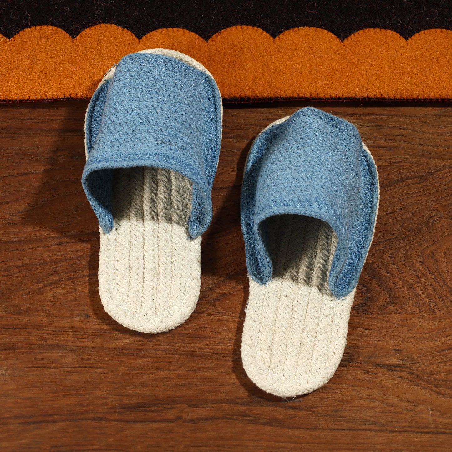 Blue Hand Braided Cotton Stitched Home Slipper