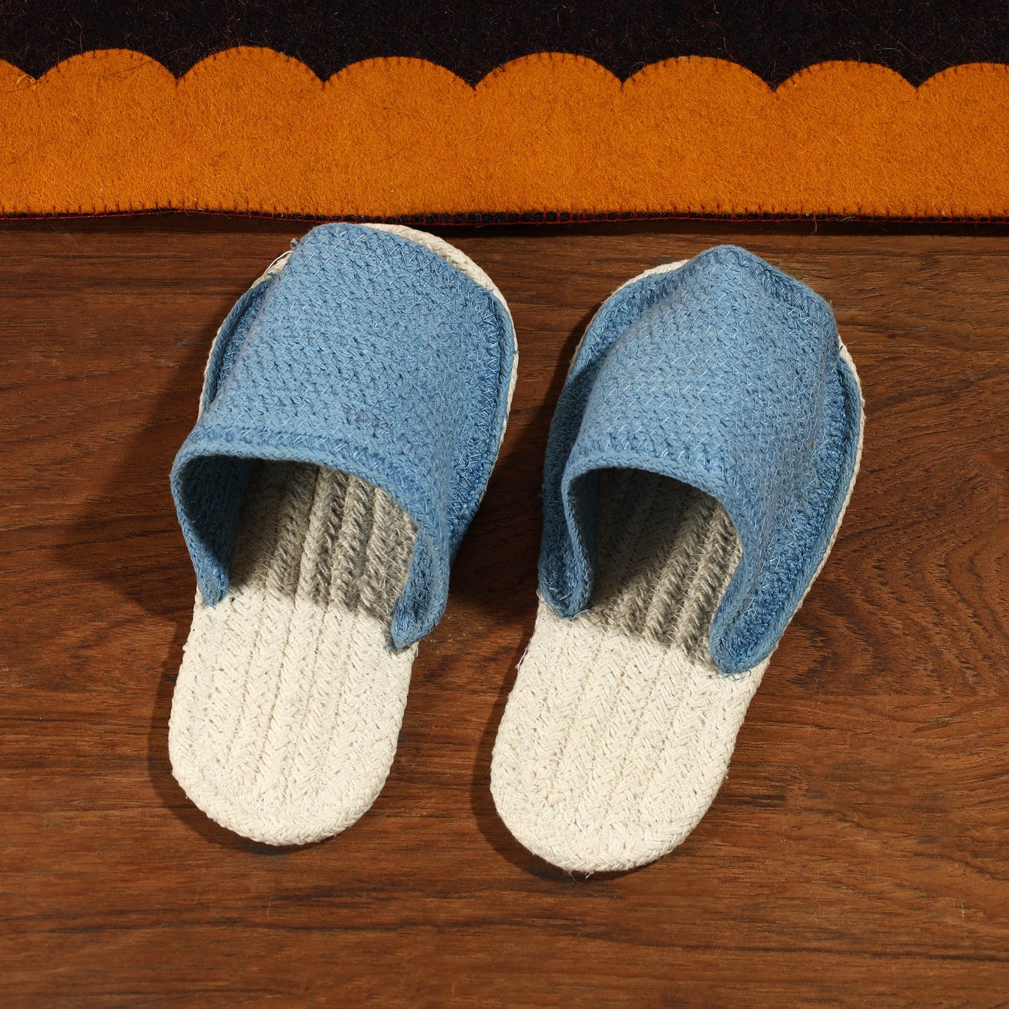 Blue Hand Braided Cotton Stitched Home Slipper