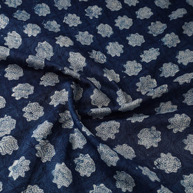 Hand Block Print Chanderi Silk Blue Bagru Fabric