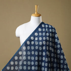 Hand Block Print Chanderi Silk Blue Bagru Fabric
